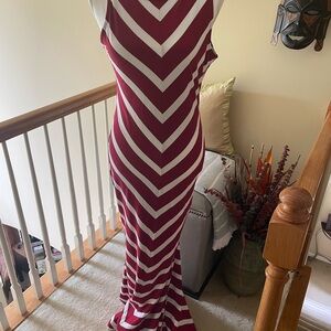 Elegant Striped Maxi Mermaid Dress - Back Out -Red and White - NWT